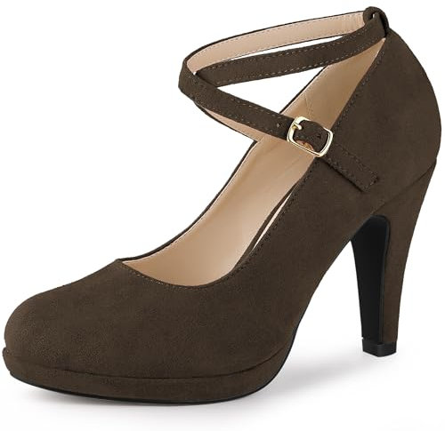 Allegra K Women's Platform Cross Strap Stiletto Heels Mary Jane Pumps Dark Brown 7 UK/Label Size 9.5 US