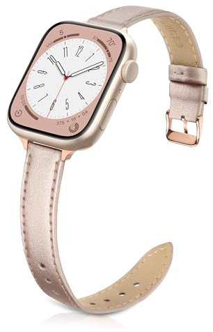 Tuocal Cinturino in vera pelle compatibile con Apple Watch da 38 mm, 40 mm, 41 mm, 42 mm (serie 10), per donne e uomini, sottile ed elegante, cinturino stretto per iWatch serie 10, 9, 8, 7, 6, 5, 4,
