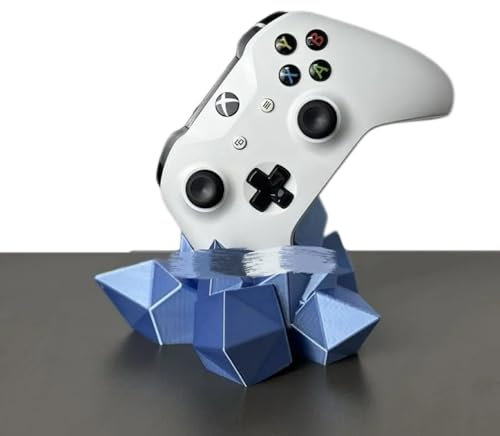 Soporte de mando de juegos impreso en 3D, soporte geométrico universal para PS5/PS4/Xbox Series X/Switch Pro, estante de exhibición para serpentinas y coleccionistas (azul y plateado, XBOX)