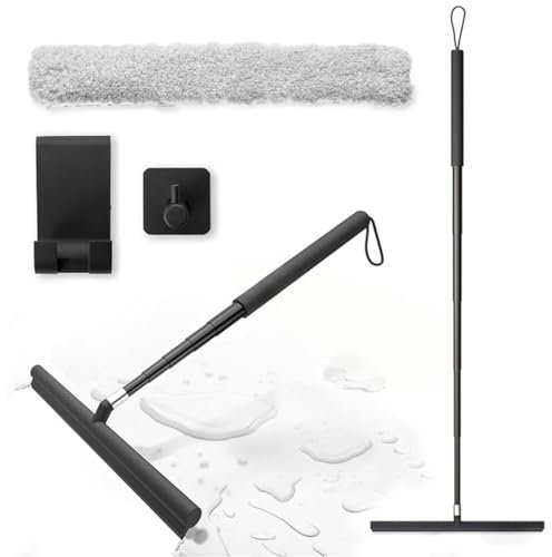 Duschabzieher Langer Stiel, 20-120cm Duschabzieher Schwarz, Fensterwischer mit Teleskopstiel, Glasabzieher Dusche, Bodenabzieher Dusche, Für Dusche, Bad, Spiegel, Glasreinigung