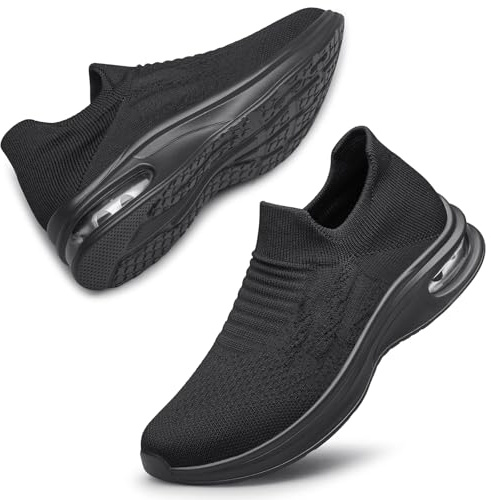 Raoendis Calzado de Walking para Mujer Sin Cordones Zapatillas Deportivas Cómodo Casual Slip-on Sneakers Zapatillas de Correr Caminar Malla Transpirable Running Shoes Negro 42