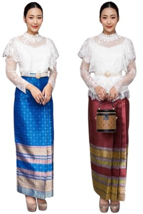 Traditional Thai Style Wrap Skirt for Women|Free Size Adjustable Long Lengths Available|Random Beautiful Colors1Pcs