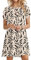 PLOKNRD Sommerkleid Damen Blütenblatt Ärmel T-Shirt Kleid Rundhals Blumenmuster Freizeitkleid Leicht und Luftig mit Taschen(Aprikosen Schwarzes Blatt,XL