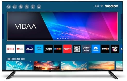 MEDION X15024 (MD 31651) 125,7 cm (50 Zoll) Fernseher (Smart-TV, 4K Ultra HD, HDR, VIDAA Store, Netflix, Prime Video, Disney+, DAZN, Paramount+, HbbTV, PVR, Bluetooth)