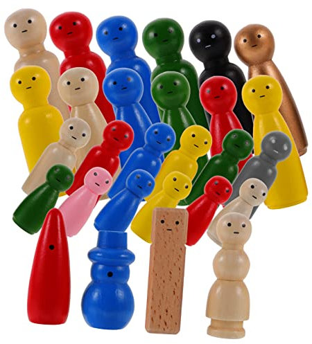 Warmhm 28 Stück Holz Puppendolls Holzfiguren für Diy Kreative Holzspielzeuge Feinmotorik und Konzentration