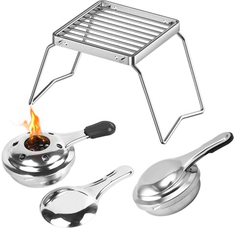 Zyiphor 3-Piece Alcohol Burner Set, Mini Spirit Burner with Foldable Grill Grate - Stainless Steel Pot Burner for Fondue, Pasta, Outdoor Camping, Picnics, Backpacking & Cooking