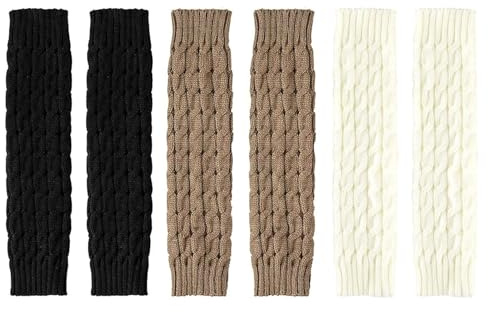 Vernerth Stulpen Damen 3 Paar – Warme Winter Leg Warmers & Beinstulpen für Frauen und Mädchen, Gestrickte Kurze Stulpen in Schwarz, Grau, Khaki – Bequem, Dehnbar, Stilvoll für Herbst & Winter