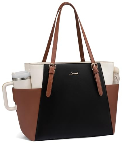 LOVEVOOK Handtasche Damen Groß, PU Leder Arbeitstasche, 15,6 Zoll Laptoptasche, Große Wasserflaschen-Tasche Außen, Lehrertasche, Aktentasche, Stylische Shopper Tasche für Uni, Business, Büro und Reise