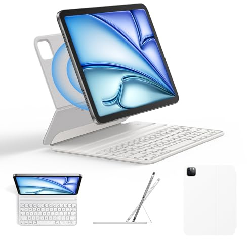 pankeybd Custodia per Tastiera per iPad Air 11 M3 2025 / M2 2024, Air 4° e 5° Gen., e iPad Pro 11 1°-4° Gen. (2018-2022). Coperchio Intelligente, Ultra Snello, con connettività magnetica, Bianco