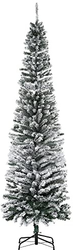 HOMCOM Künstlicher Weihnachtsbaum 225 cm Bleistift Kiefernbaum mit Schnee, 738 Spitzen Beflockter Christbaum Weihnachtsdeko inkl. Metallständer für drinnen