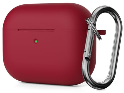 Molylove Custodia in silicone compatibile con AirPods Pro di 3a generazione, custodia protettiva per AirPods Pro 3 2025, custodia protettiva antiurto, LED frontale visibile, rosso vino