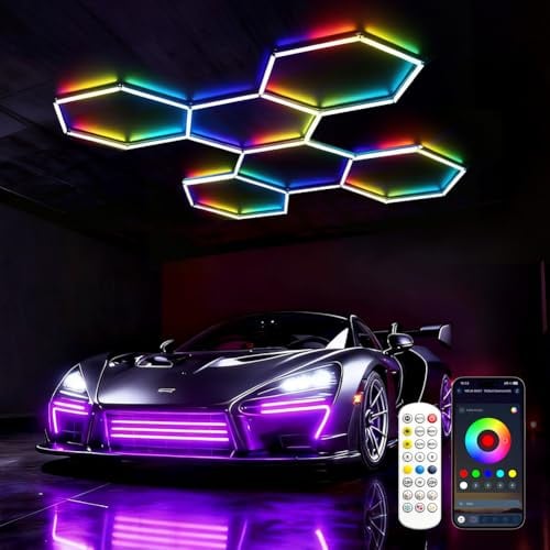 LED Deckenleuchte Dimmbar RGB mit Musiksynchronisationsmodus, Ambient Lampe RGB LED Hexagon Beleuchtung,App- und Fernbedienungssteuerung für Gaming, PC, TV, Zimmer Deko(6 HEX)