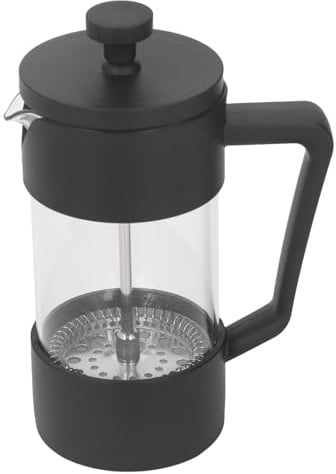 Baxnore Cafetière à pression française Cafetière en verre 1 L avec filtre en acier inoxydable 120 mailles multifonction pour préparer du café, du thé, du lait bouillant Noir Plasti (350 ml)