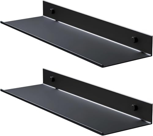 Oridaceae Wandregal Schweberegal 40 cm Metall Schwarz, 2er Set Hängeregal Küche Dusche Wohnzimmer, Bilderleiste Gewürzregal Duschregal Bücherregal Hängend Ohne Bohren, mit Montagezubehör
