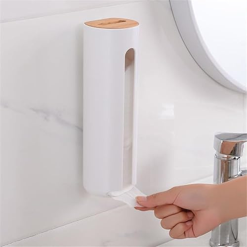 Wattepadspender Wandmontage mit Holzdeckel - Wattepads Aufbewahrung, Aufbewahrung Wattepads Badezimmer für Wattebällchen Wattebausch Kosmetik Behälter Badezimmer Schminktisch Organizer Zubehör, Weiß