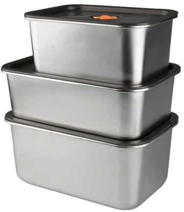 Doafoce 3Pcs Contenitori Acciaio Inox con Coperchio Ermetici per Alimenti | Riutilizzabili Grande Capacità Contenitori Salvafreschezza Per Frigorifero, Cucina (3000ml+4500ml+5500ml)