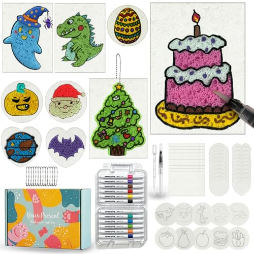 GlowsLand Magic Puffy Paint Kit, 64 Piezas Pinturas Magicas Para Niños | 40 Hojas De Papel Pintura 3D Espuma Texturizada, 12 Bolígrafos De Colores, Espuma Artesanal Creativa, Pintura 3d Adultos