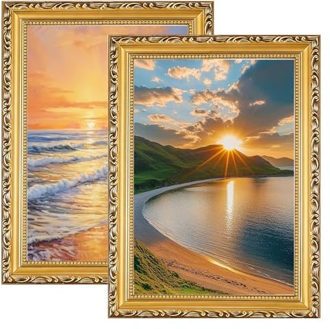 SIMDAO 2er Set Bilderrahmen A4 Gold, 21x30CM, Vintage Holz Rahmen mit Ständer und Wandaufhängung für Hoch und Querformat Bilderrahmen mit bruchsicherem Acrylglas für Wand oder Tischaufsteller