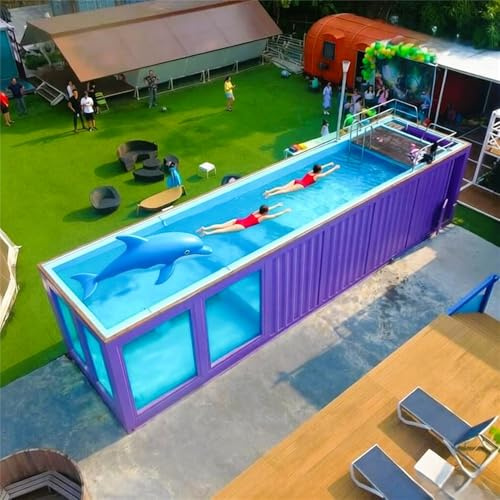 Piscina contenitore pronta per il nuoto, piscina fuori terra modulare da 6 m con finestra trasparente, kit di lusso prefabbricato, installazione senza scavo, per case sulla spiaggia e ville di