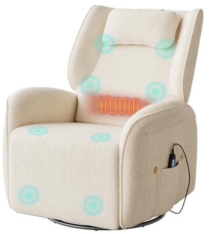 WOLTU Relaxsessel elektrisch, Massagesessel mit Liegefunktion, Beige | Fernsehsessel mit Wärme- und Massagefunktion, Fußstütze & 2 Seitentaschen, drehbar, bis 150 kg, für Wohnzimmer Schlafzimmer
