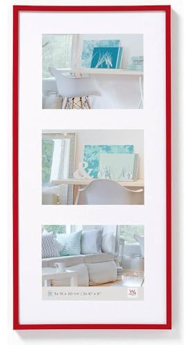 walther design Bilderrahmen rot 3x 10x15 cm Galerie mit Passepartout, New Lifestyle Kunststoffrahmen KV315R