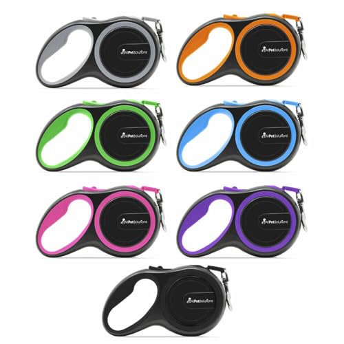 AllPetSolutions Retractable Dog Lead Extending Leash - Extension Lead with Anti-Slip Brake, Release Button, Anti-Twist Lobster Clip, Soft Grip Handle - For Small, Medium, Large Pets - Purple, 8 Metre