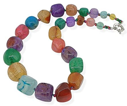 TreasureBay - Splendida collana da donna con pietre di agata e nessuno, colore: multicolore, cod. TBGEM01