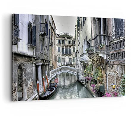 ARTTOR Bilder auf Leinwand 100x70cm Leinwandbild Venedig Brücke Wasser Groß Wanddeko Bild Schlafzimmer Küche Deko Wandbilder Dekoration Wohnzimmer Wall Decor Canvas Wand Kunstdruck Art AA100x70-3522