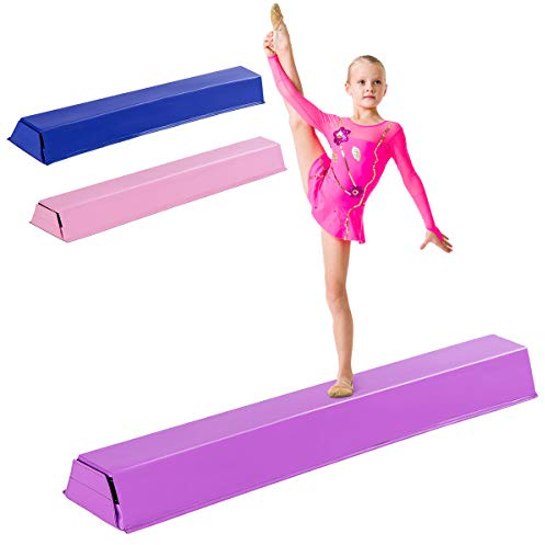 COSTWAY Poutre de Gymnastique Pliable en Mousse avec Housse en Daim | Barre de Gymnastique au Sol Portable avec Fond Antidérapant et Poignées, pour Enfants et Gymnastes
