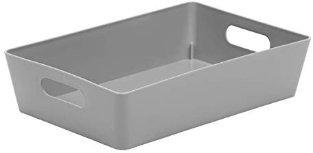 Muddy Hands Small Large Rectangle Plastic Storage Baskets Boxes (PACK OF 2) (Small Shallow, Grey)