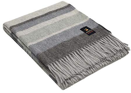 Alpaka-Merinowolldecke, Überwurf warm und weich, mehrfarbig, gestreiftes Design, Peru (Grau/Stahlblau/Hellgrün)