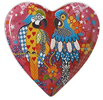 Maxwell & Williams Love Hearts Plato con Forma de Corazón con Diseño de Guacamayos de Porcelana, 15,5 cm – Rosa