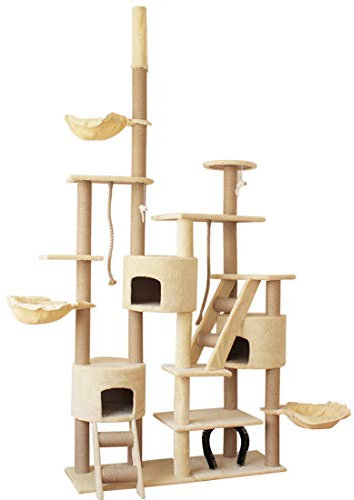 RONGJJMS Grande Rascadores para Gatos, Árbol para Gatos Arañazo Gatos de Natural Sisal con Nido Plataformas Centro de Actividad 240-270 cm Hamaca Creativo 107 cm Ajustable, Beige