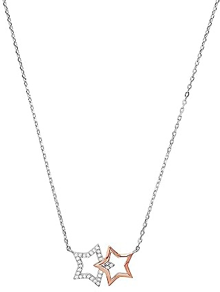 Amor Kette mit Anhänger 925 Sterling Silber Damen Halsschmuck, mit Zirkonia synth., 42+3 cm, Bicolor, Stern, Kommt in Schmuck Geschenk Box, 2022048