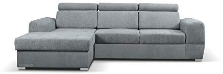 MOEBLO Ecksofa mit Schlaffunktion mit Bettkasten Sofa Couch L-Form Polstergarnitur Wohnlandschaft Polstersofa mit Ottomane Couchgranitur mit Bettfunktion - Aldo Mini (Hellgrau, Ecksofa Links)