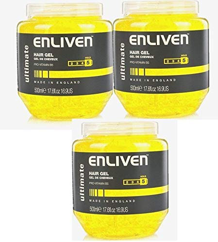 3 X ENLIVEN HAIR GEL WITH PRO VITAMIN B5 FOR ULTIMATE HOLD 250ML YELLOW. 502153