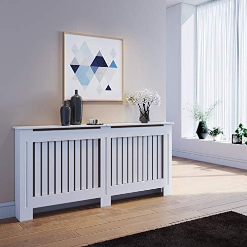 ELEGANT Radiator Covers Medium Modern Vertical Slat White Painted Cabinet Radiator Shelve for Living Room/Bedroom/Kitchen, Extra Large