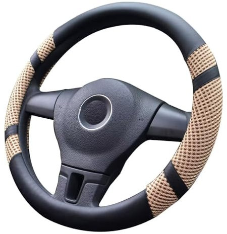 Lifetooler Auto Lenkradbezug Leder Ice Silk Universal 38cm(15) Lenkradhülle Atmungsaktiver Anti Rutsch Steering Wheel Cover für Auto Van Truck SUV (beige)