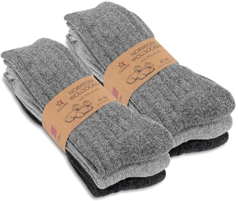 Herren Winter Wollsocken (6 Paar) Norweger Socken mit Frottee - Schwarz Mix 35-38