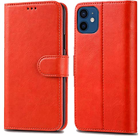 GAPlus iPhone 12 Pro 6.1 Leather Case - Premium Wallet Case Leather Flip Cover For iPhone 12 Pro [Card Holder] [Magnetic Closure] (Red)