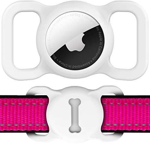Hundehalsband Halter für AirTag, Air Tag Hund GPS Hülle, Silikon Anti-Lost Haustier Tracker Halsband Wasserdicht Anhänger und Leicht, Kompakte Größe, GPS Schutzhüllen Zubehör Heimtiertracker,Weiß
