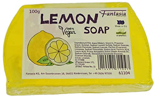 Feste Seife: 100g Handseife fest mit sanftem Zitrus Duft – Seife vegan – Handgemachte Seife – Hand Soap – Handseife Stück – Vegane Seife von Fantasia