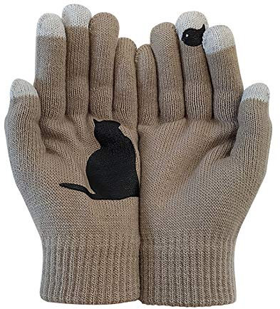 Winterhandschuhe für Hunde und Hunde, warm, bedruckt, Herbst und Knochen, Handschuhe für Damen, khaki, One size