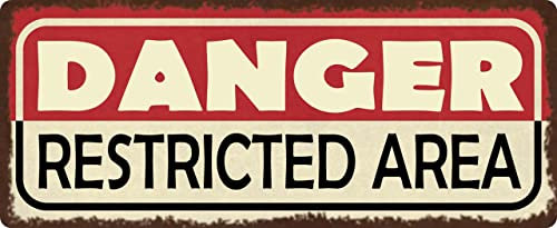 Metall Schild 27x10cm Danger Restricted Area Sprüche Blechschild
