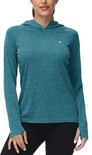 Rdruko Women's Lightweight Running Hoodie Sweatshirt with Thumb Hole Quick Dry Gym Sports Yoga Tops Long Sleeve Outdoor UPF 50+ UV Shirts Dark Blue XL