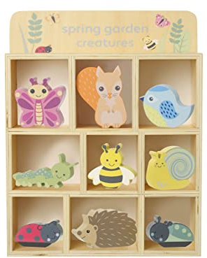 Orange Tree Toys Spring Garden Creatures & Display Shelf - Wooden Animal Playtive Toy - Educational Small World for 1 Year Old, Toddler - Early Development & Activity