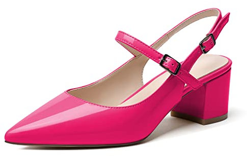 Elashe Femme Slingback Escarpins Talon Bloc Bout Pointu Talon Carré Pumps 2'' Petit Talon Mary Jane Chaussure Rose Rouge EU41