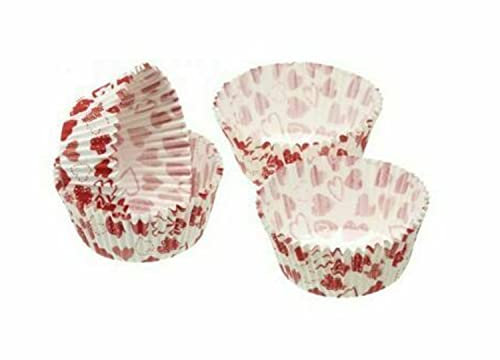 100 Mini Cupcake Cases Quality Paper Baking Multi Design Colours Christmas Party (Red Hearts)