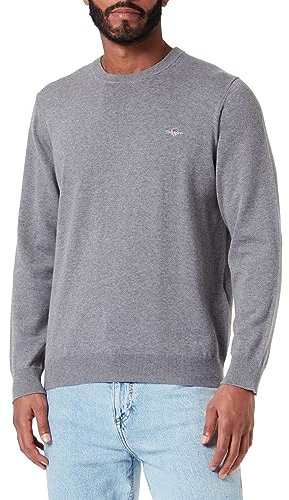 Gant Herren Classic Cotton C-Neck Pullover, Dark Grey Melange, XL EU