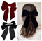 2 Pièces Pince à Cheveux Noeud, Barrettes à Cheveux avec Grand Nœud Français avec Long Ruban de Satin Soyeux, épingles à Cheveux, Pinces à Nœud, Coiffes à Longue Queue pour Femmes Filles(Noir, Rouge)